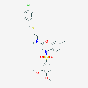 molecular formula C26H29ClN2O5S2 B406982 N-{2-[(4-chlorobenzyl)sulfanyl]ethyl}-2-{[(3,4-dimethoxyphenyl)sulfonyl]-4-methylanilino}acetamide 