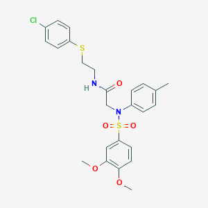 molecular formula C25H27ClN2O5S2 B406983 N-{2-[(4-chlorophenyl)sulfanyl]ethyl}-2-{[(3,4-dimethoxyphenyl)sulfonyl]-4-methylanilino}acetamide 