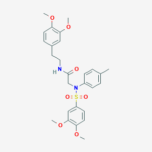molecular formula C27H32N2O7S B406984 N-{2-[3,4-bis(methyloxy)phenyl]ethyl}-2-[{[3,4-bis(methyloxy)phenyl]sulfonyl}(4-methylphenyl)amino]acetamide 
