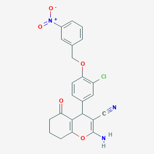 molecular formula C23H18ClN3O5 B4069845 2-amino-4-{3-chloro-4-[(3-nitrobenzyl)oxy]phenyl}-5-oxo-5,6,7,8-tetrahydro-4H-chromene-3-carbonitrile 
