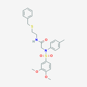 molecular formula C26H30N2O5S2 B406986 N-[2-(benzylsulfanyl)ethyl]-2-{[(3,4-dimethoxyphenyl)sulfonyl]-4-methylanilino}acetamide 