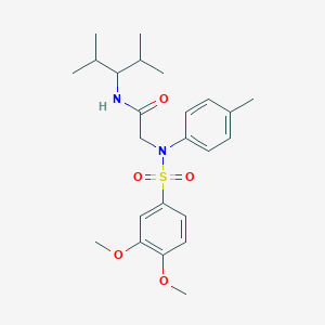 molecular formula C24H34N2O5S B406988 2-{[(3,4-dimethoxyphenyl)sulfonyl]-4-methylanilino}-N-(1-isopropyl-2-methylpropyl)acetamide 