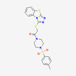 molecular formula C21H21N5O3S3 B4069887 3-[(2-{4-[(4-methylphenyl)sulfonyl]-1-piperazinyl}-2-oxoethyl)thio][1,2,4]triazolo[3,4-b][1,3]benzothiazole 