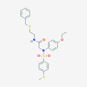 molecular formula C26H30N2O4S3 B406992 2-([4-(ethyloxy)phenyl]{[4-(methylsulfanyl)phenyl]sulfonyl}amino)-N-{2-[(phenylmethyl)sulfanyl]ethyl}acetamide 