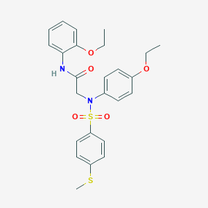 molecular formula C25H28N2O5S2 B406998 N-[2-(ethyloxy)phenyl]-2-([4-(ethyloxy)phenyl]{[4-(methylsulfanyl)phenyl]sulfonyl}amino)acetamide 