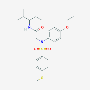 molecular formula C24H34N2O4S2 B406999 2-([4-(ethyloxy)phenyl]{[4-(methylsulfanyl)phenyl]sulfonyl}amino)-N-[2-methyl-1-(1-methylethyl)propyl]acetamide 