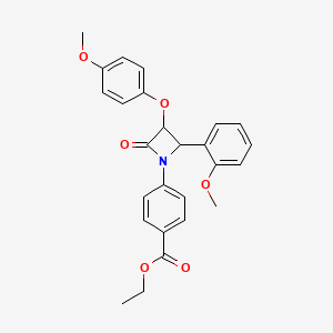 molecular formula C26H25NO6 B4069996 ethyl 4-[3-(4-methoxyphenoxy)-2-(2-methoxyphenyl)-4-oxo-1-azetidinyl]benzoate 