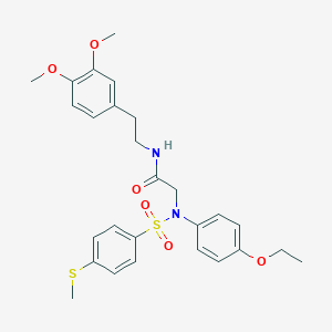 molecular formula C27H32N2O6S2 B407001 N-[2-(3,4-dimethoxyphenyl)ethyl]-2-(4-ethoxy{[4-(methylsulfanyl)phenyl]sulfonyl}anilino)acetamide 