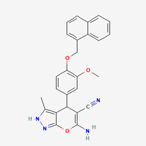 molecular formula C26H22N4O3 B4070061 6-amino-4-[3-methoxy-4-(1-naphthylmethoxy)phenyl]-3-methyl-1,4-dihydropyrano[2,3-c]pyrazole-5-carbonitrile 