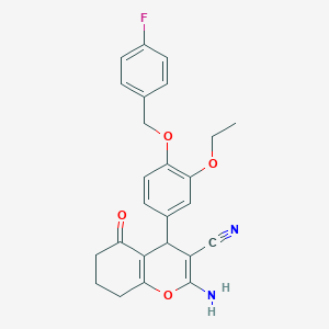molecular formula C25H23FN2O4 B4070092 2-amino-4-{3-ethoxy-4-[(4-fluorobenzyl)oxy]phenyl}-5-oxo-5,6,7,8-tetrahydro-4H-chromene-3-carbonitrile 