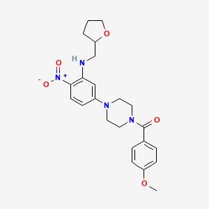 molecular formula C23H28N4O5 B4070146 5-[4-(4-methoxybenzoyl)-1-piperazinyl]-2-nitro-N-(tetrahydro-2-furanylmethyl)aniline 
