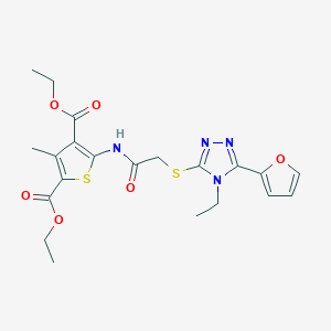 molecular formula C21H24N4O6S2 B4070259 diethyl 5-[({[4-ethyl-5-(2-furyl)-4H-1,2,4-triazol-3-yl]thio}acetyl)amino]-3-methyl-2,4-thiophenedicarboxylate 