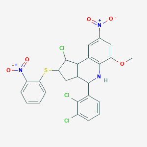 molecular formula C25H20Cl3N3O5S B407033 1-chloro-4-(2,3-dichlorophenyl)-8-nitro-2-({2-nitrophenyl}sulfanyl)-6-methoxy-2,3,3a,4,5,9b-hexahydro-1H-cyclopenta[c]quinoline 