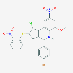 molecular formula C25H21BrClN3O5S B407036 4-(4-bromophenyl)-1-chloro-8-nitro-2-({2-nitrophenyl}sulfanyl)-6-methoxy-2,3,3a,4,5,9b-hexahydro-1H-cyclopenta[c]quinoline 