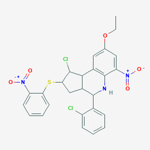 1-chloro-4-(2-chlorophenyl)-8-ethoxy-6-nitro-2-({2-nitrophenyl}sulfanyl)-2,3,3a,4,5,9b-hexahydro-1H-cyclopenta[c]quinoline