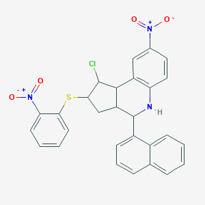 molecular formula C28H22ClN3O4S B407038 1-chloro-8-nitro-2-({2-nitrophenyl}sulfanyl)-4-(1-naphthyl)-2,3,3a,4,5,9b-hexahydro-1H-cyclopenta[c]quinoline 