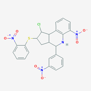 molecular formula C24H19ClN4O6S B407046 1-chloro-6-nitro-4-{3-nitrophenyl}-2-({2-nitrophenyl}sulfanyl)-2,3,3a,4,5,9b-hexahydro-1H-cyclopenta[c]quinoline 