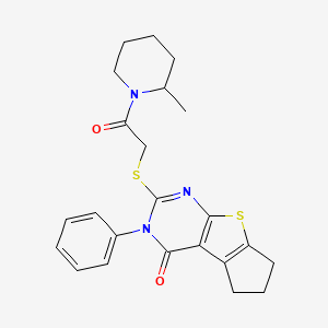 molecular formula C23H25N3O2S2 B4070494 2-{[2-(2-methyl-1-piperidinyl)-2-oxoethyl]thio}-3-phenyl-3,5,6,7-tetrahydro-4H-cyclopenta[4,5]thieno[2,3-d]pyrimidin-4-one 