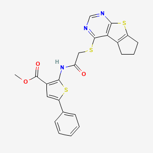 molecular formula C23H19N3O3S3 B4070527 methyl 2-{[(6,7-dihydro-5H-cyclopenta[4,5]thieno[2,3-d]pyrimidin-4-ylthio)acetyl]amino}-5-phenyl-3-thiophenecarboxylate 