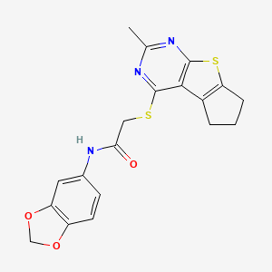 molecular formula C19H17N3O3S2 B4070541 N-1,3-benzodioxol-5-yl-2-[(2-methyl-6,7-dihydro-5H-cyclopenta[4,5]thieno[2,3-d]pyrimidin-4-yl)thio]acetamide 