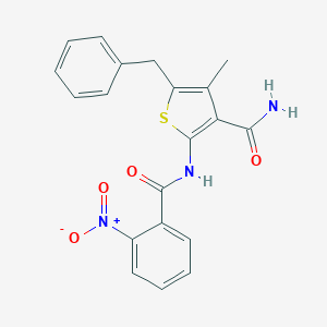 molecular formula C20H17N3O4S B407055 5-Benzyl-2-({2-nitrobenzoyl}amino)-4-methyl-3-thiophenecarboxamide 
