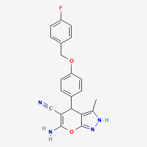 molecular formula C21H17FN4O2 B4070634 6-amino-4-{4-[(4-fluorobenzyl)oxy]phenyl}-3-methyl-1,4-dihydropyrano[2,3-c]pyrazole-5-carbonitrile 