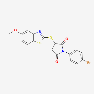 molecular formula C18H13BrN2O3S2 B4070714 1-(4-bromophenyl)-3-[(5-methoxy-1,3-benzothiazol-2-yl)thio]-2,5-pyrrolidinedione 