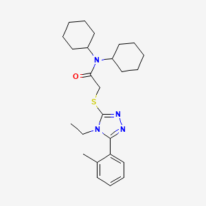 molecular formula C25H36N4OS B4070745 N,N-dicyclohexyl-2-{[4-ethyl-5-(2-methylphenyl)-4H-1,2,4-triazol-3-yl]thio}acetamide 