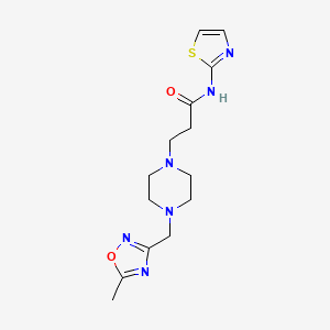 molecular formula C14H20N6O2S B4070803 3-{4-[(5-methyl-1,2,4-oxadiazol-3-yl)methyl]piperazin-1-yl}-N-1,3-thiazol-2-ylpropanamide 