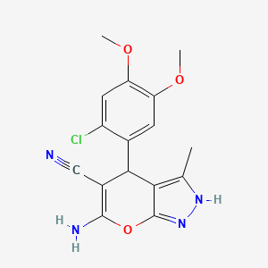 6-amino-4-(2-chloro-4,5-dimethoxyphenyl)-3-methyl-1,4-dihydropyrano[2,3-c]pyrazole-5-carbonitrile