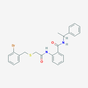 molecular formula C24H23BrN2O2S B4070835 2-({[(2-bromobenzyl)thio]acetyl}amino)-N-(1-phenylethyl)benzamide 