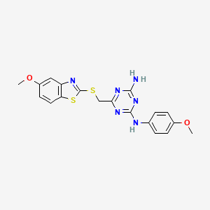 molecular formula C19H18N6O2S2 B4070846 6-{[(5-methoxy-1,3-benzothiazol-2-yl)thio]methyl}-N-(4-methoxyphenyl)-1,3,5-triazine-2,4-diamine 