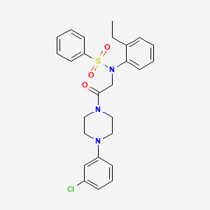 molecular formula C26H28ClN3O3S B4070884 N-{2-[4-(3-Chloro-phenyl)-piperazin-1-yl]-2-oxo-ethyl}-N-(2-ethyl-phenyl)-benzenesulfonamide 