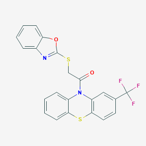 molecular formula C22H13F3N2O2S2 B407090 2-(Benzooxazol-2-ylsulfanyl)-1-(2-trifluoromethyl-phenothiazin-10-yl)-ethanone CAS No. 351498-46-9
