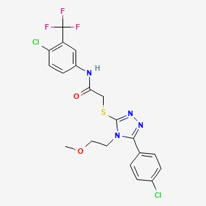 molecular formula C20H17Cl2F3N4O2S B4070901 2-{[5-(4-chlorophenyl)-4-(2-methoxyethyl)-4H-1,2,4-triazol-3-yl]thio}-N-[4-chloro-3-(trifluoromethyl)phenyl]acetamide 