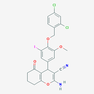 molecular formula C24H19Cl2IN2O4 B4070957 2-amino-4-{4-[(2,4-dichlorobenzyl)oxy]-3-iodo-5-methoxyphenyl}-5-oxo-5,6,7,8-tetrahydro-4H-chromene-3-carbonitrile 