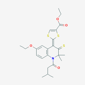 ethyl (2Z)-2-[6-ethoxy-2,2-dimethyl-1-(3-methylbutanoyl)-3-sulfanylidenequinolin-4-ylidene]-1,3-dithiole-4-carboxylate