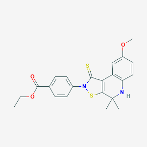 molecular formula C22H22N2O3S2 B407098 ethyl 4-(8-methoxy-4,4-dimethyl-1-sulfanylidene-5H-[1,2]thiazolo[5,4-c]quinolin-2-yl)benzoate CAS No. 330832-90-1