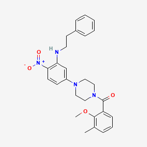molecular formula C27H30N4O4 B4071008 5-[4-(2-methoxy-3-methylbenzoyl)-1-piperazinyl]-2-nitro-N-(2-phenylethyl)aniline 