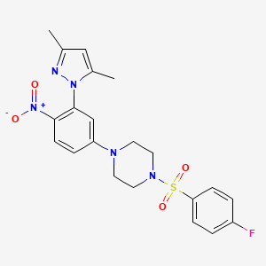 molecular formula C21H22FN5O4S B4071082 1-[3-(3,5-dimethyl-1H-pyrazol-1-yl)-4-nitrophenyl]-4-[(4-fluorophenyl)sulfonyl]piperazine 