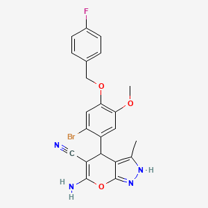 molecular formula C22H18BrFN4O3 B4071132 6-amino-4-{2-bromo-4-[(4-fluorobenzyl)oxy]-5-methoxyphenyl}-3-methyl-1,4-dihydropyrano[2,3-c]pyrazole-5-carbonitrile 