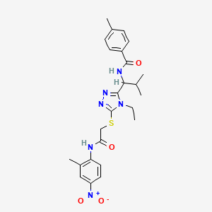 molecular formula C25H30N6O4S B4071172 N-{1-[4-ethyl-5-({2-[(2-methyl-4-nitrophenyl)amino]-2-oxoethyl}thio)-4H-1,2,4-triazol-3-yl]-2-methylpropyl}-4-methylbenzamide 