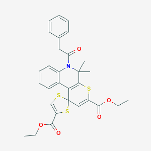 molecular formula C30H29NO5S3 B407118 Diethyl 5',5'-dimethyl-6'-(phenylacetyl)-5',6'-dihydrospiro[1,3-dithiole-2,1'-thiopyrano[2,3-c]quinoline]-3',4-dicarboxylate 