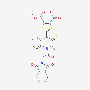 molecular formula C28H28N2O7S3 B407121 dimethyl 2-(1-[(1,3-dioxooctahydro-2H-isoindol-2-yl)acetyl]-2,2-dimethyl-3-thioxo-2,3-dihydro-4(1H)-quinolinylidene)-1,3-dithiole-4,5-dicarboxylate 