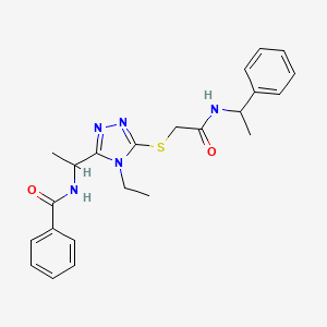molecular formula C23H27N5O2S B4071247 N-{1-[4-ethyl-5-({2-oxo-2-[(1-phenylethyl)amino]ethyl}thio)-4H-1,2,4-triazol-3-yl]ethyl}benzamide 
