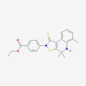 molecular formula C22H22N2O2S2 B407126 ethyl 4-(4,4,6-trimethyl-1-sulfanylidene-5H-[1,2]thiazolo[5,4-c]quinolin-2-yl)benzoate CAS No. 332044-03-8