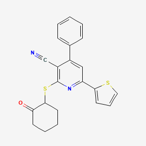 molecular formula C22H18N2OS2 B4071266 2-[(2-oxocyclohexyl)thio]-4-phenyl-6-(2-thienyl)nicotinonitrile 