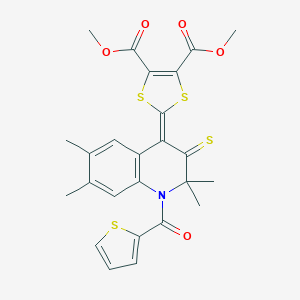 molecular formula C25H23NO5S4 B407133 Dimethyl 2-[2,2,6,7-tetramethyl-3-sulfanylidene-1-(thiophene-2-carbonyl)quinolin-4-ylidene]-1,3-dithiole-4,5-dicarboxylate CAS No. 327168-55-8
