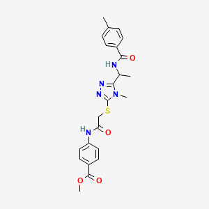 molecular formula C23H25N5O4S B4071346 methyl 4-({[(4-methyl-5-{1-[(4-methylbenzoyl)amino]ethyl}-4H-1,2,4-triazol-3-yl)thio]acetyl}amino)benzoate 