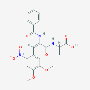 molecular formula C21H21N3O8 B407136 N-(2-(benzoylamino)-3-{2-nitro-4,5-dimethoxyphenyl}acryloyl)alanine 